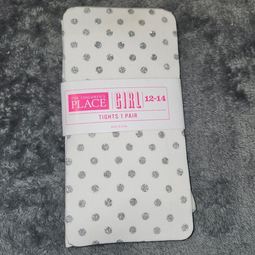 Children’s Place Glitter Polka‑Dot Tights • Size 12–14 Girls • NWT